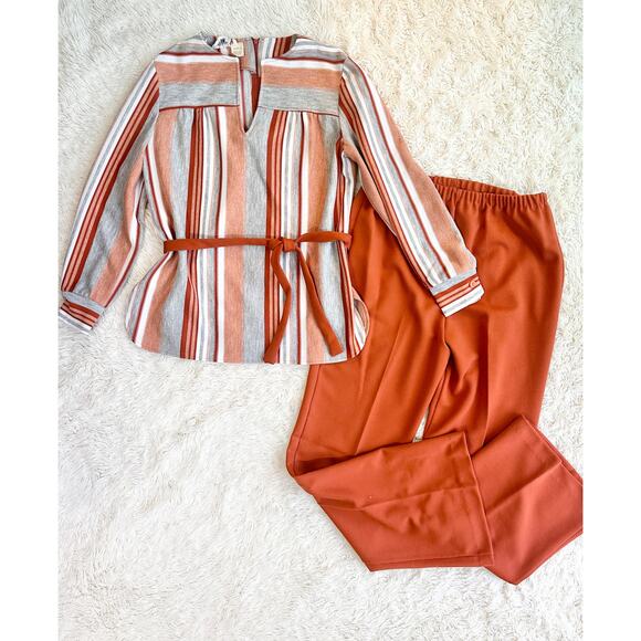 70s Burnt Orange Stripe Tunic Set - Picture 1 of 16
